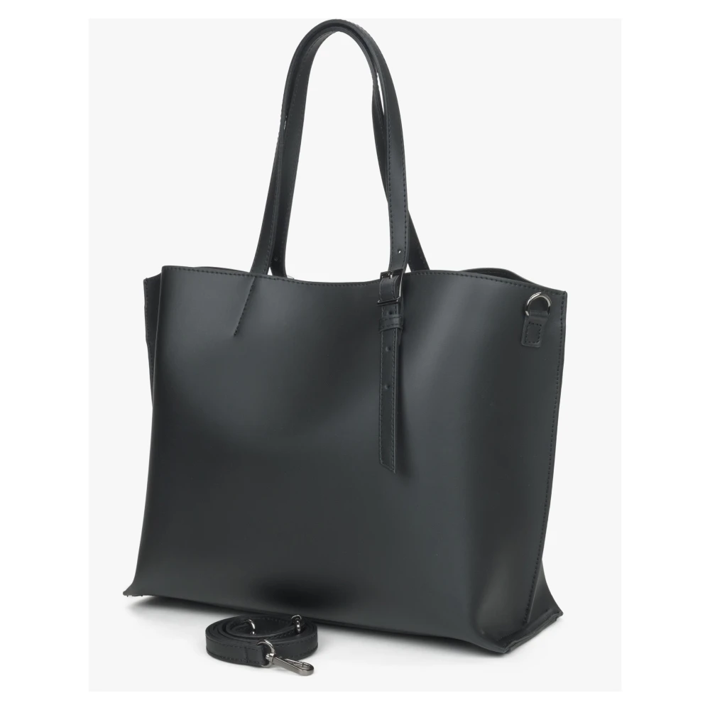 Estro Zwarte Shopper Tas van Italiaans Leer Black Dames