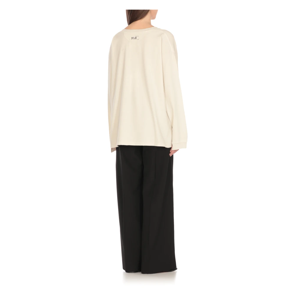Maison Margiela Contrasterend Logo Katoenen T-shirt Ivoor Beige Dames