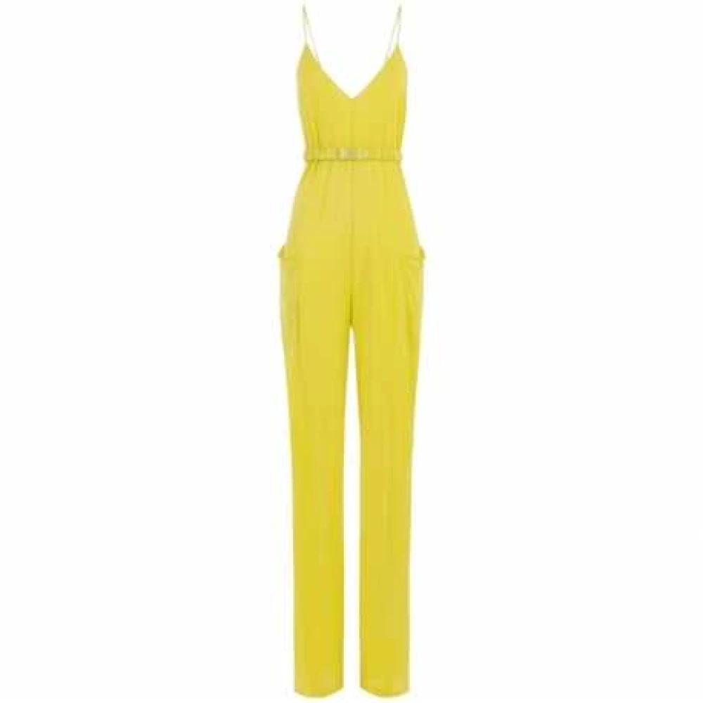 Elisabetta Franchi Gele Crepe Jumpsuit met V-Hals Yellow Dames