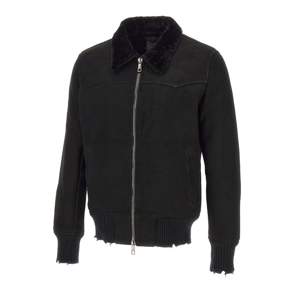 Giorgio Brato Men's Black Sheepskin Bomber Jacket