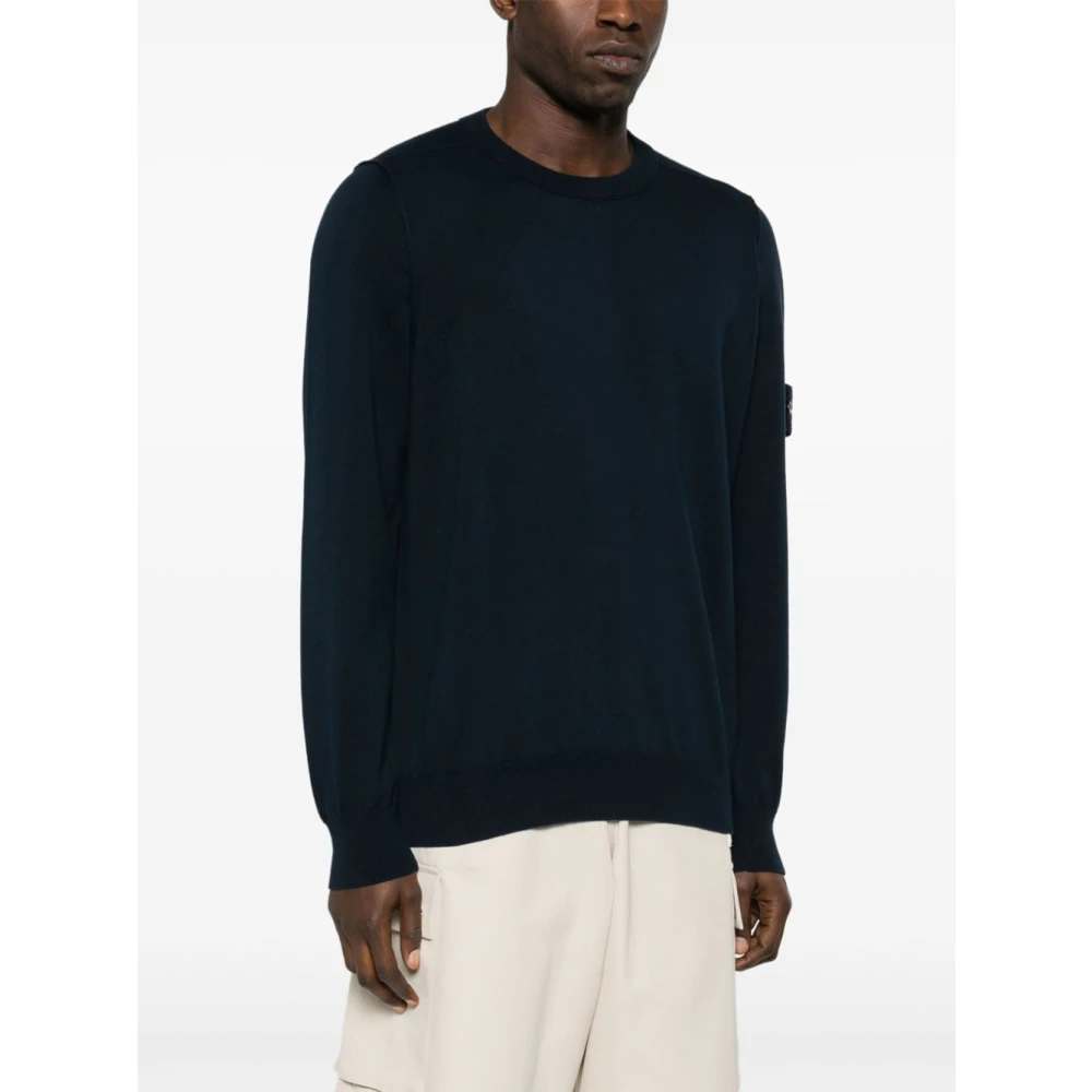 Stone Island Blauwe Fijngebreide Trui met Naaddetails Blue Heren
