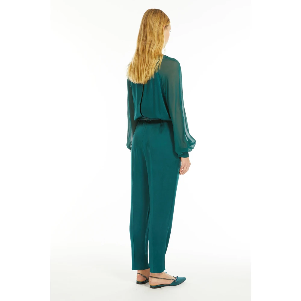 Max Mara Studio Satijnen Jumpsuit met Zijden Mouwen Green Dames