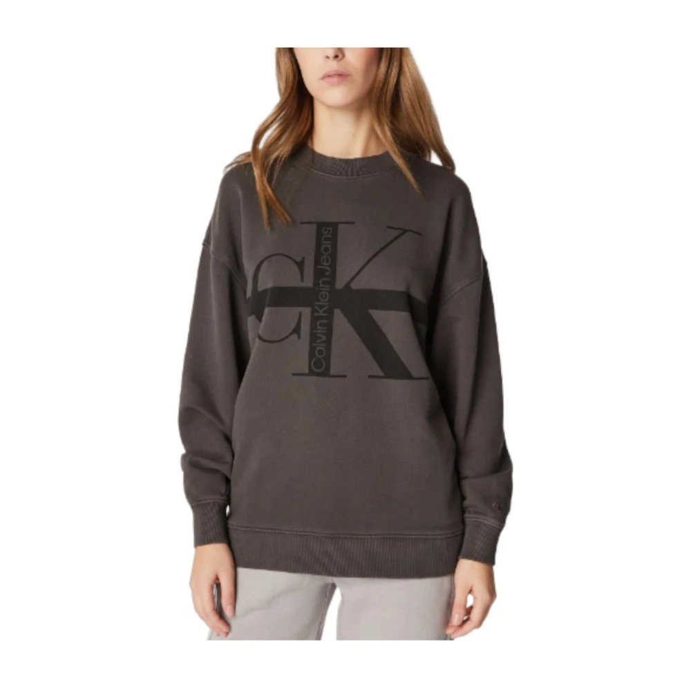 Calvin Klein Women's Gray Stripe Monologo Washed Sweatshirt - Hoodies - Xs - Sweatshirts & Hoodies