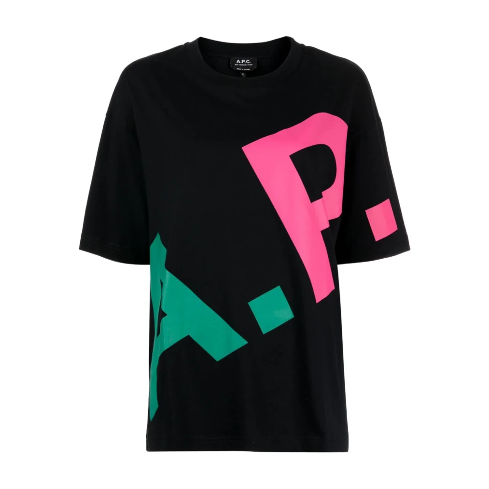 A.p.c. Zwarte T-shirts en Polos met Tricolour Logo Black Dames