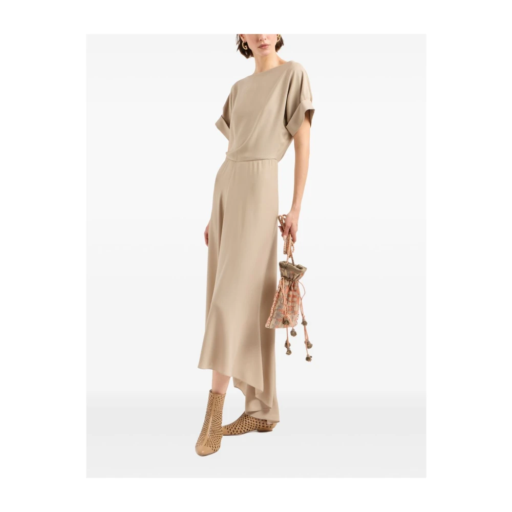 Giorgio Armani Beige Zijden Georgette Boothals Jurk Beige Dames