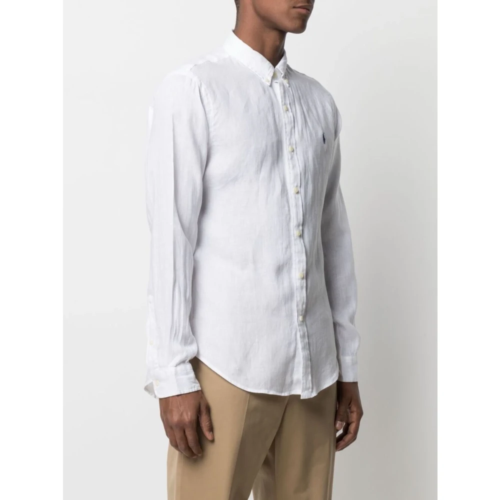 Polo Ralph Lauren Geborduurd Linnen Overhemd White Heren