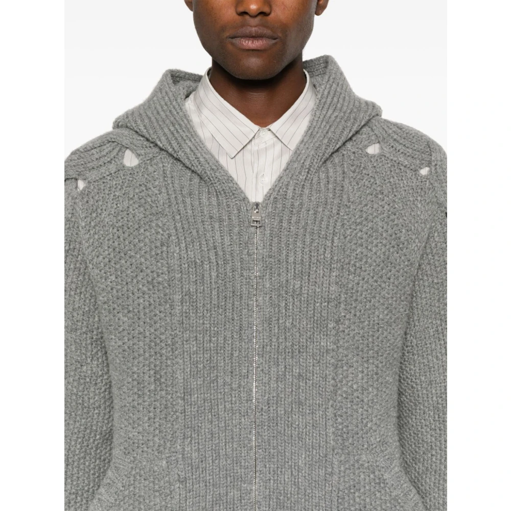 ETRO Wollen trui met capuchon en kabelbreisel Gray Heren