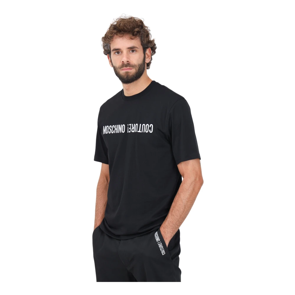 Moschino Zwarte korte mouw logo geborduurd T-shirt Black Heren