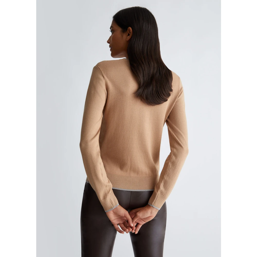 Liu Jo Ronde Hals Pullover met Lurex -inzetten Beige Dames