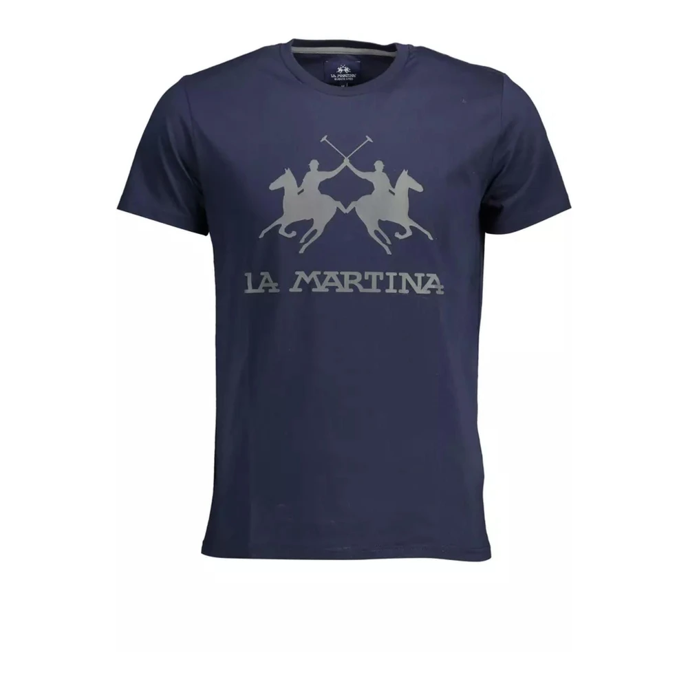 LA MARTINA Blauw Crew Neck T-shirt met Print Blue Heren