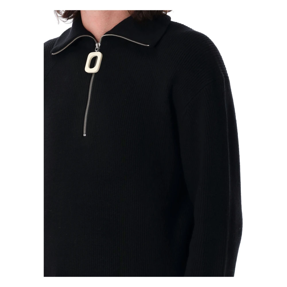 JW Anderson Zwarte Gebreide Half-Zip Sweater Anker Black Heren