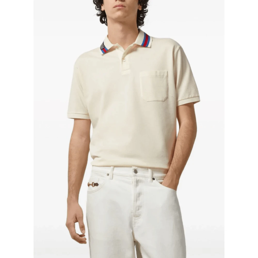 Gucci Witte Katoenen Poloshirt met Handtekening Square G Appliqué White Heren