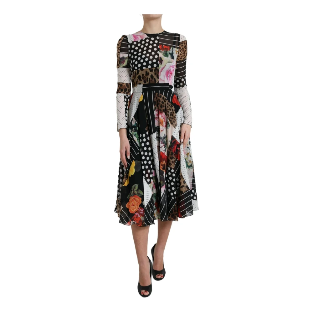 Dolce & Gabbana Lange Patchwork Jurk voor Vrouwen Black Dames