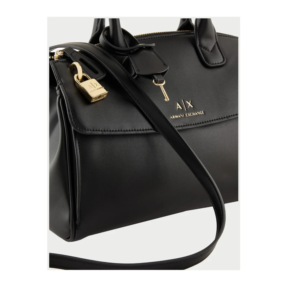 Armani Exchange Zwarte Tote Tas met Metalen Details Black Dames