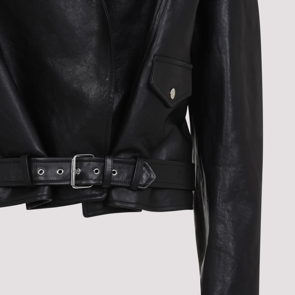 Alaïa Zwarte leren jas Elegante Stijl Black Dames