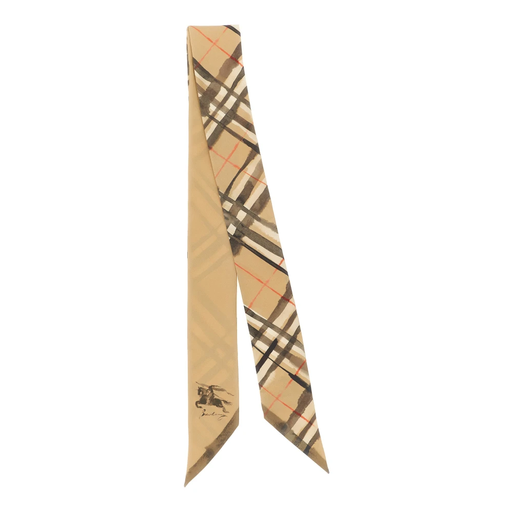 Burberry Women's Beige Skinny Watercolour Check Silk Scarf