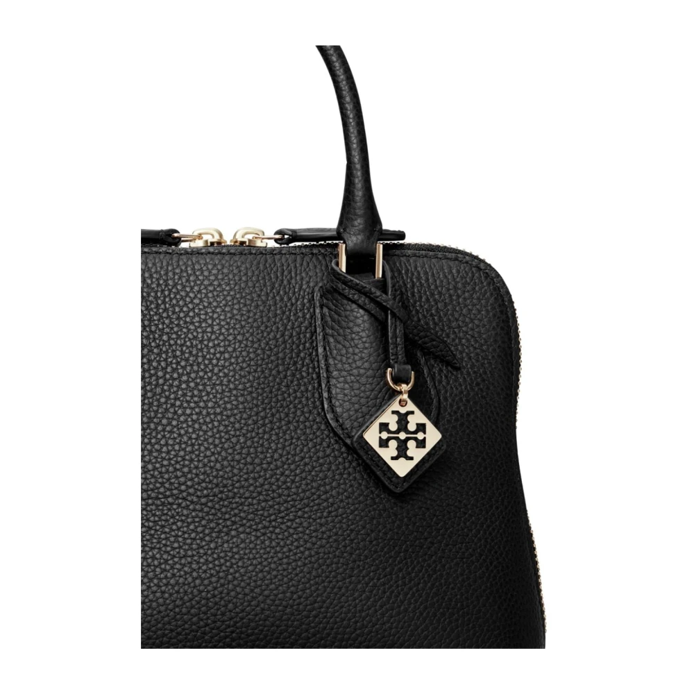TORY BURCH Gestructureerde Leren Logo Charme Tas Black Dames
