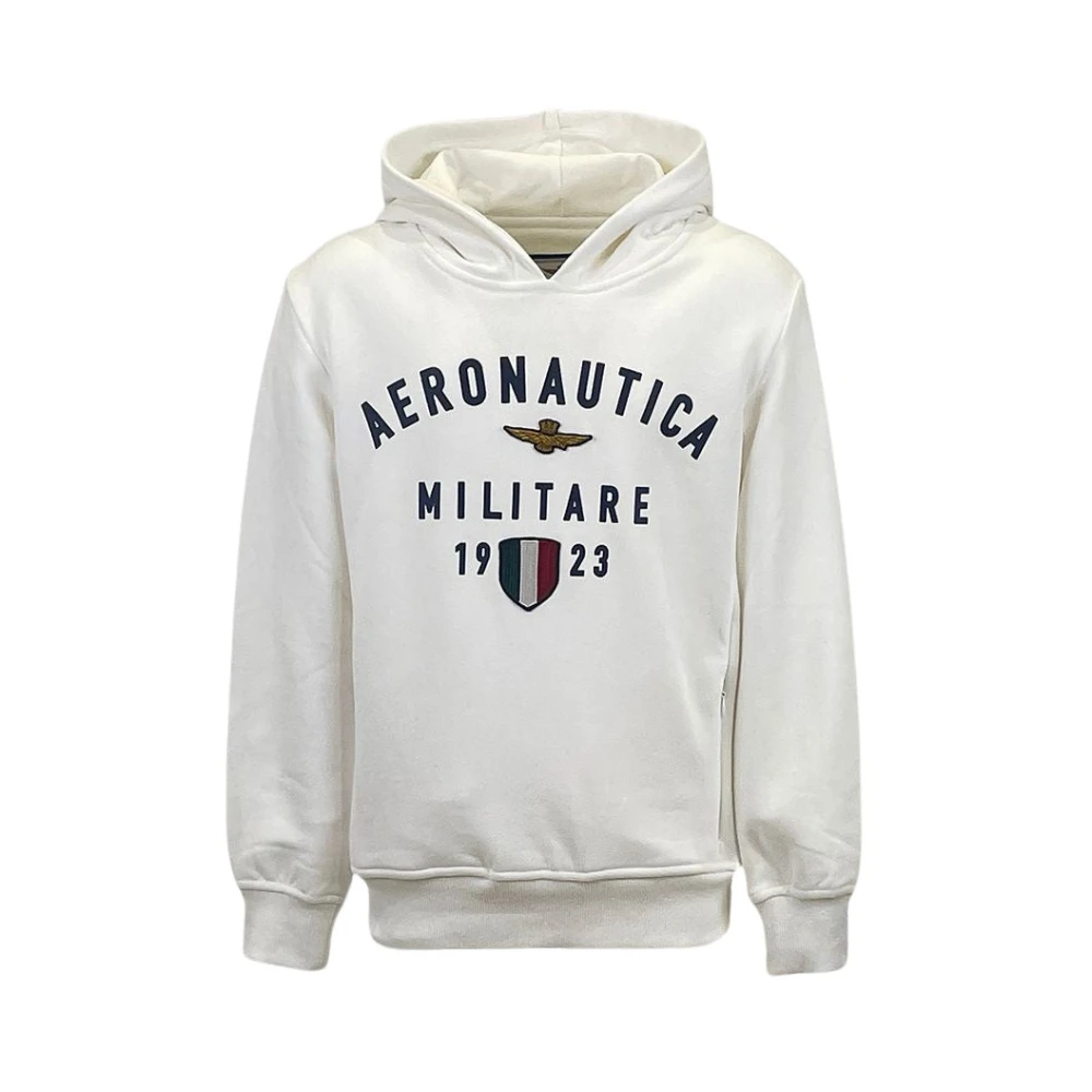 Aeronautica Militare AM Hoodie med Tryck och Brodyr White, Pojke