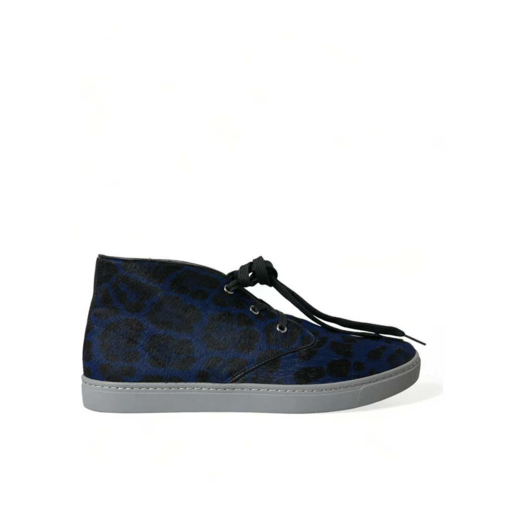 Dolce & Gabbana Men's Blue Sneakers, 8 1/2 Uk, Leopard Print Mid-Top Trainers