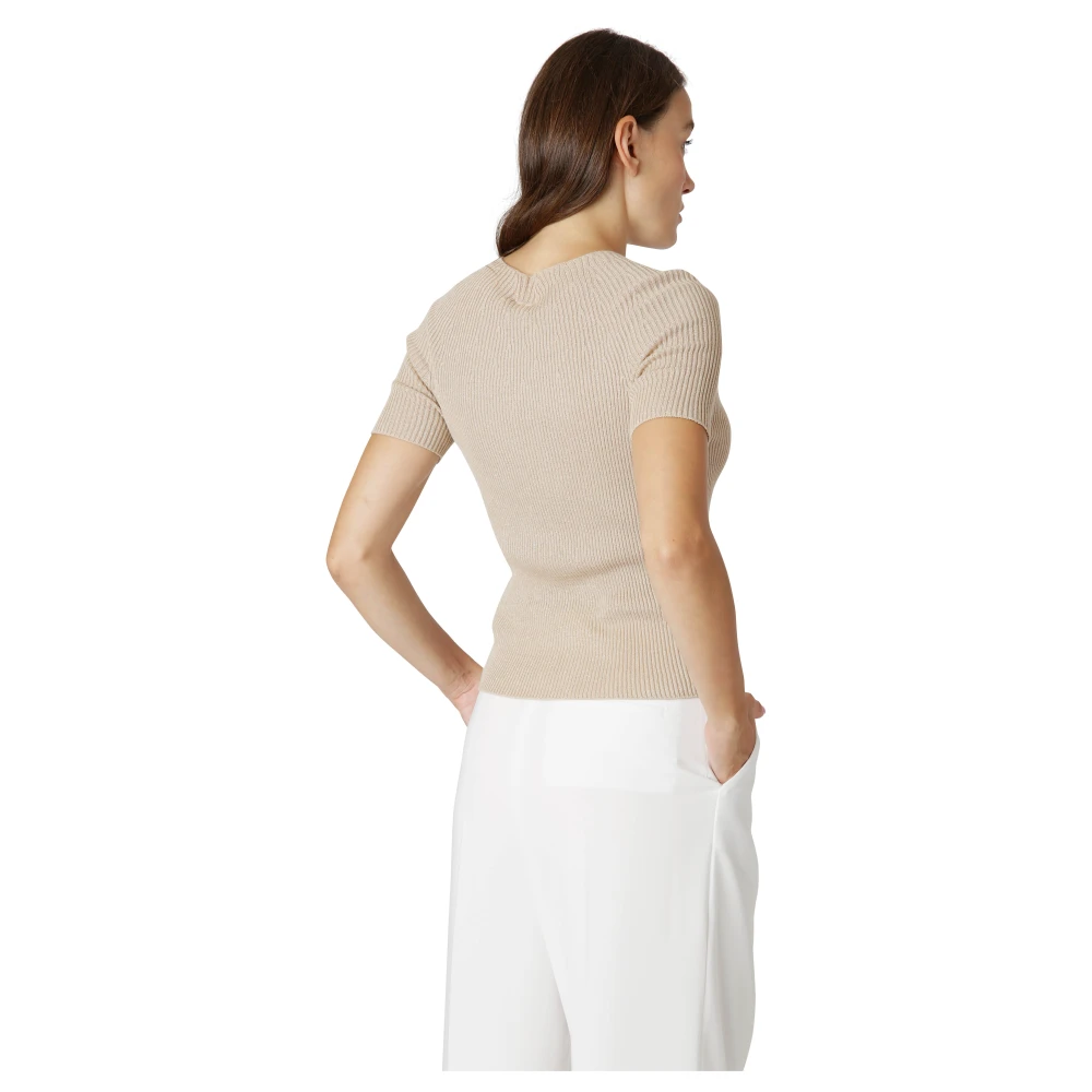 Eleventy Geribbelde ronde hals half mouw shirt Beige Dames