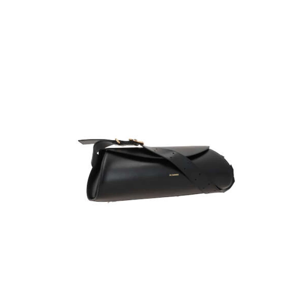 Jil Sander Zwarte Leren Schoudertas met Gouden Hardware Black Dames