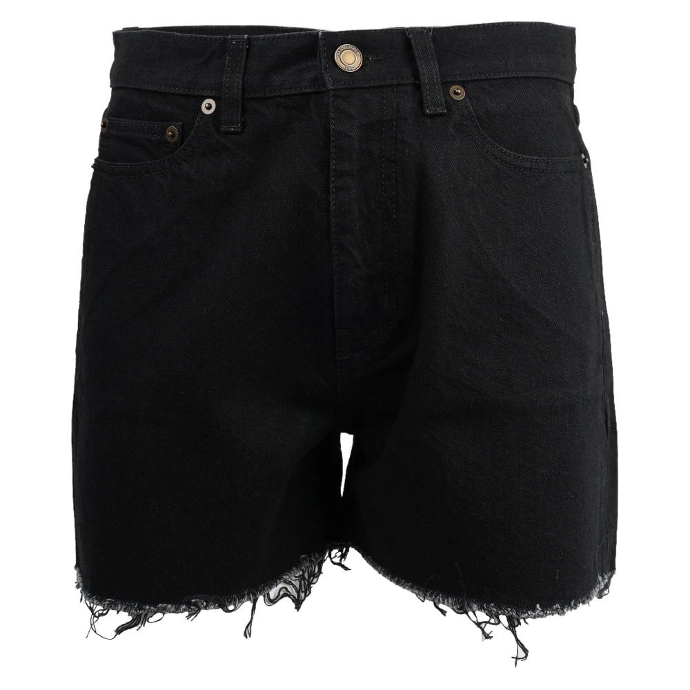 Saint Laurent Korta Jeans med Konstnärligt Design Black, Dam