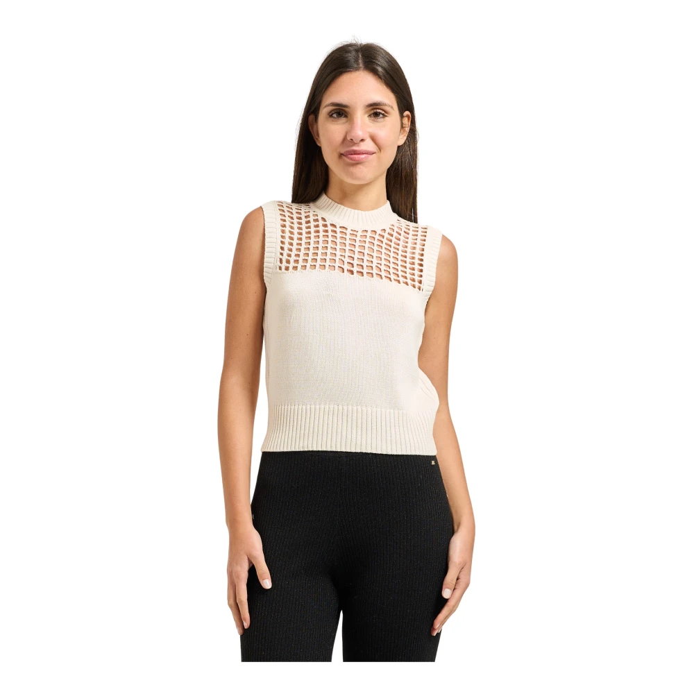Armani Exchange Vrouw Beige Tops Dames, Xl, Katoen, Cotton Gebreide Top