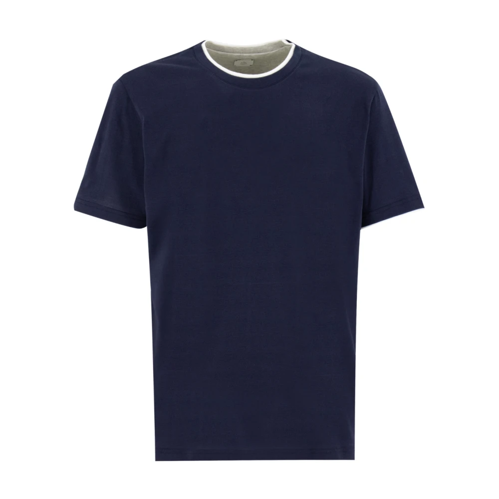 Eleventy Katoenen Crew-neck T-shirt met Contrastinzet Blue Heren