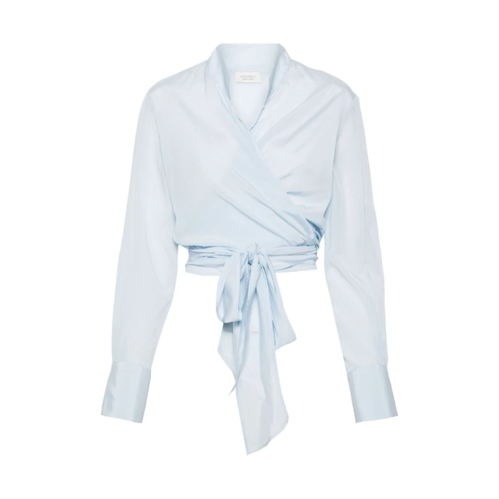Mazzarelli Zijde Blend Wrap Shirt Blue Dames