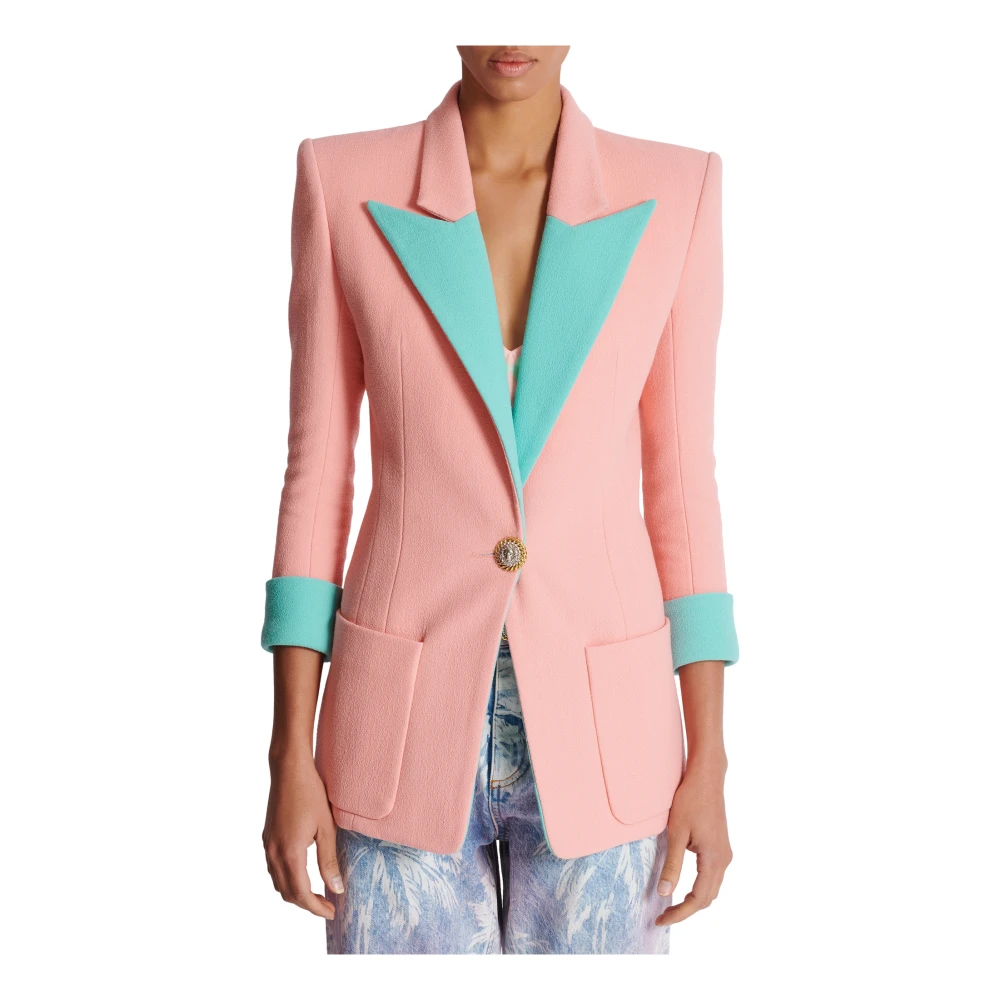 Balmain 1-knoop dubbele crêpe tweekleurige jas Multicolor Dames