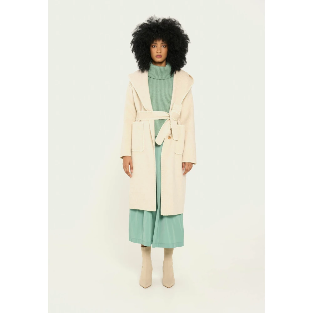 Vicario Cinque Wollen Hood Wrap Jas Zakken Beige Dames