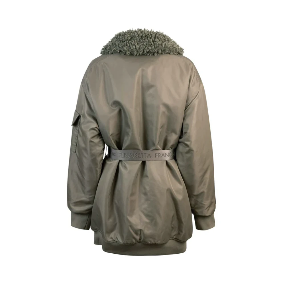 Elisabetta Franchi Oversized Gewatteerde Jas met Riem Green Dames