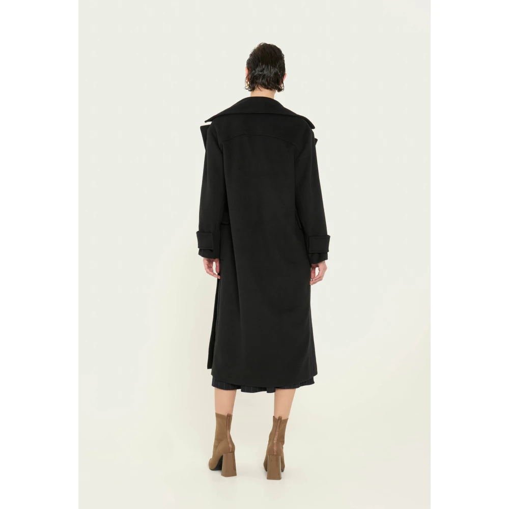 Vicario Cinque Diagonale Viscose Maxi Jas met Klepzakken Black Dames