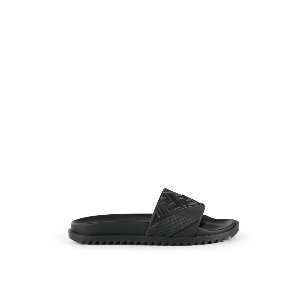 Fendi Herren Schwarz Geprägte Diagonale Ff-Motiv Gummi-Slides,Slides
