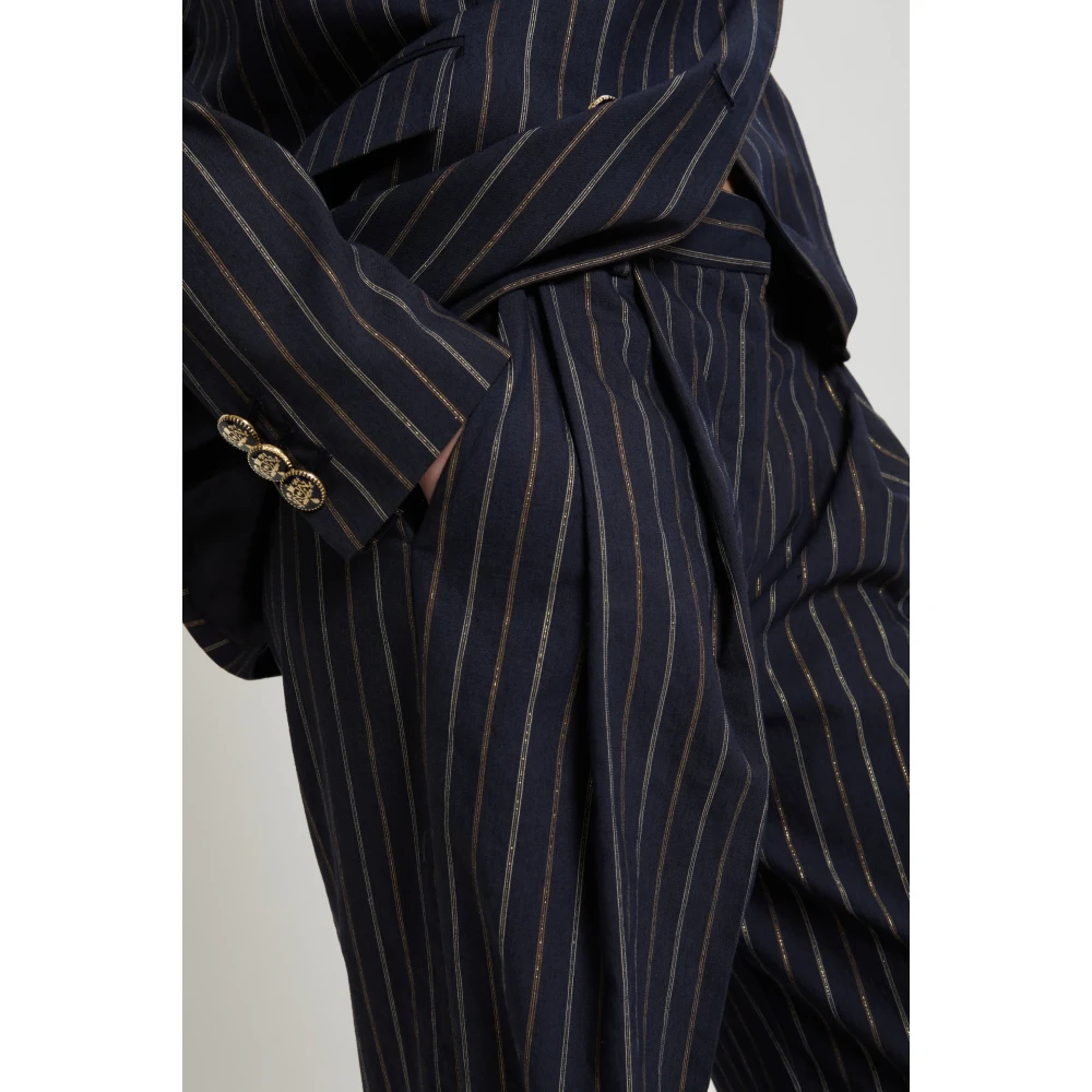 Ermanno Scervino Wijde katoenen krijtstreepbroek met lurex draad Blue Dames