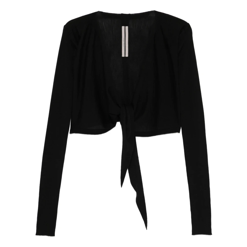 Rick Owens Women's Black Cropped Wrap Cardigan - Cardigans - L - Knitwear