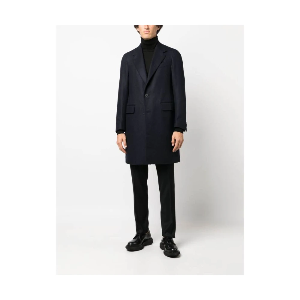 Caruso Navy Blauwe Wollen Jas Blue Heren