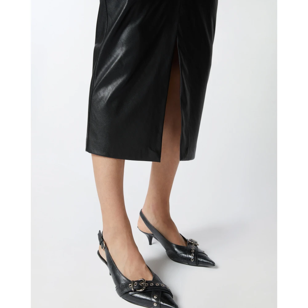 pinko Zwarte leren effect midi rok Black Dames