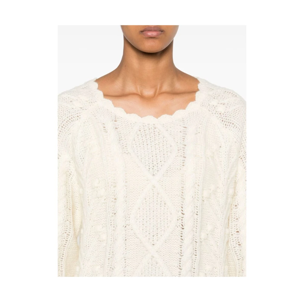 Louise Misha Witte Aran Gebreide Trui Beige Dames