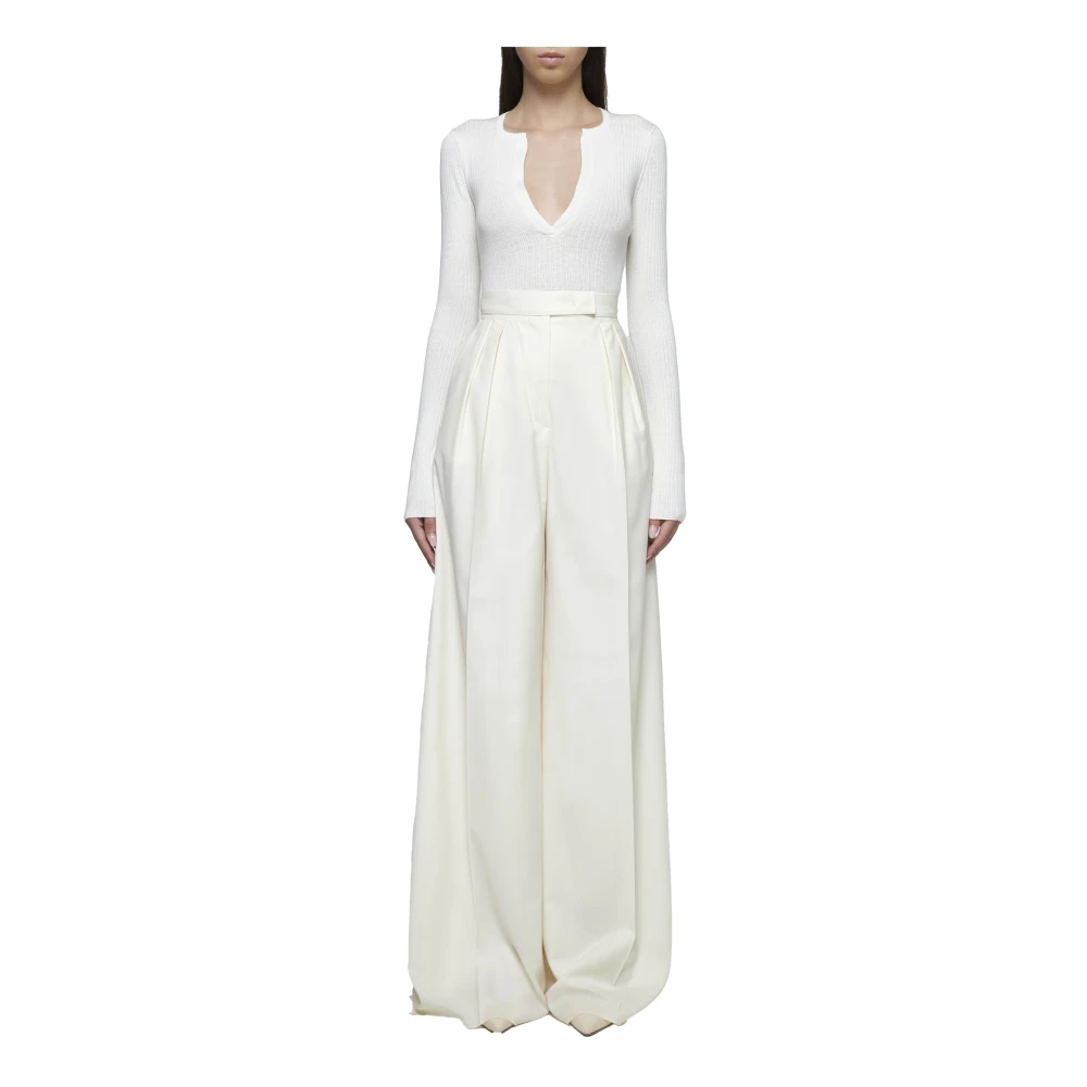 Max Mara Gele Zijde Kasjmier Trui Urlo White Dames