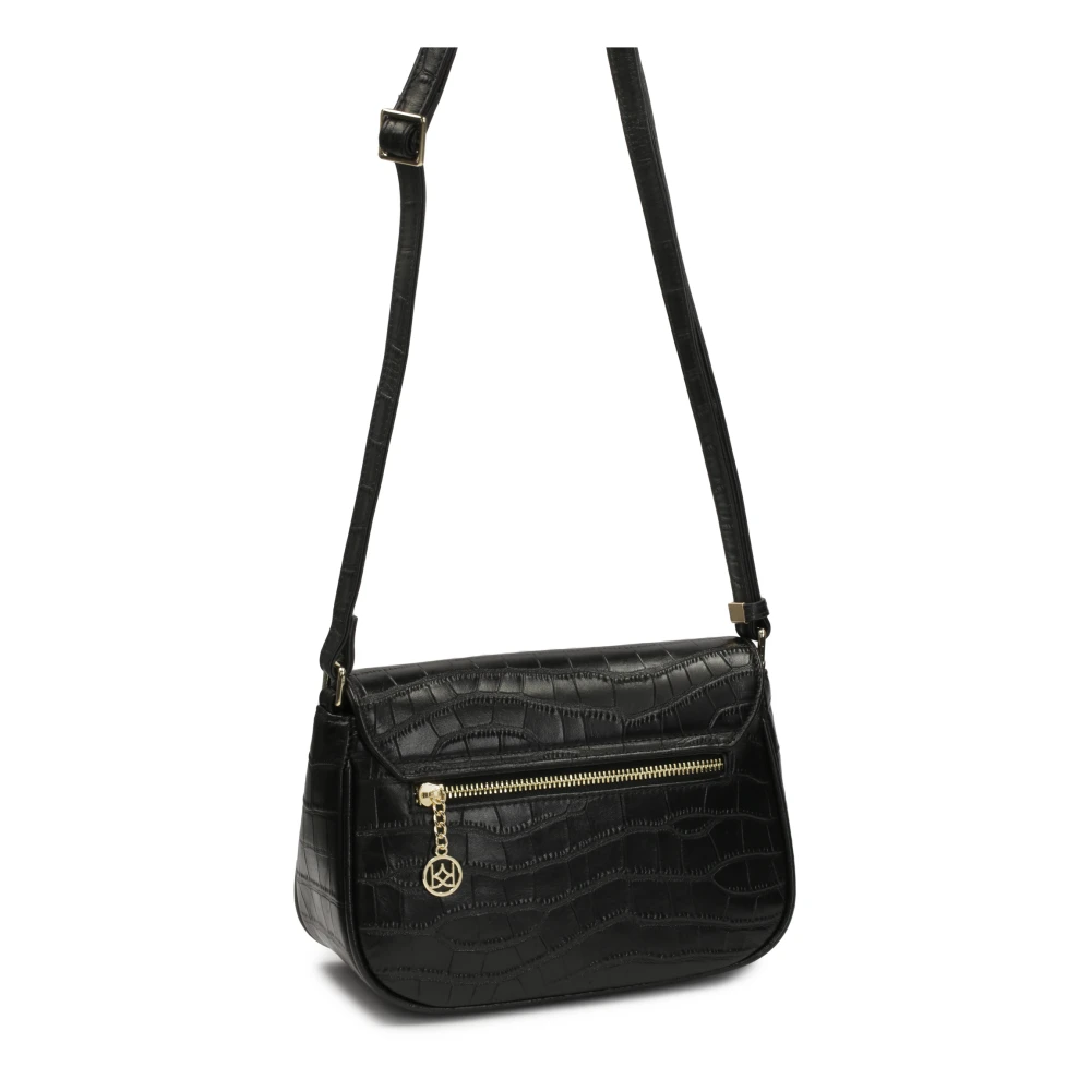Kazar Zwarte riem handtas met klepzak Black Dames