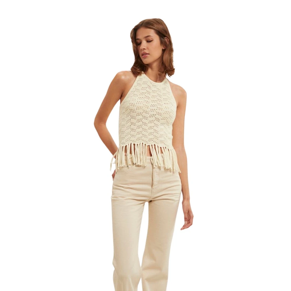 Ines De La Fressange Paris Bohemian Gehaakte Top met Franjes Beige Dames