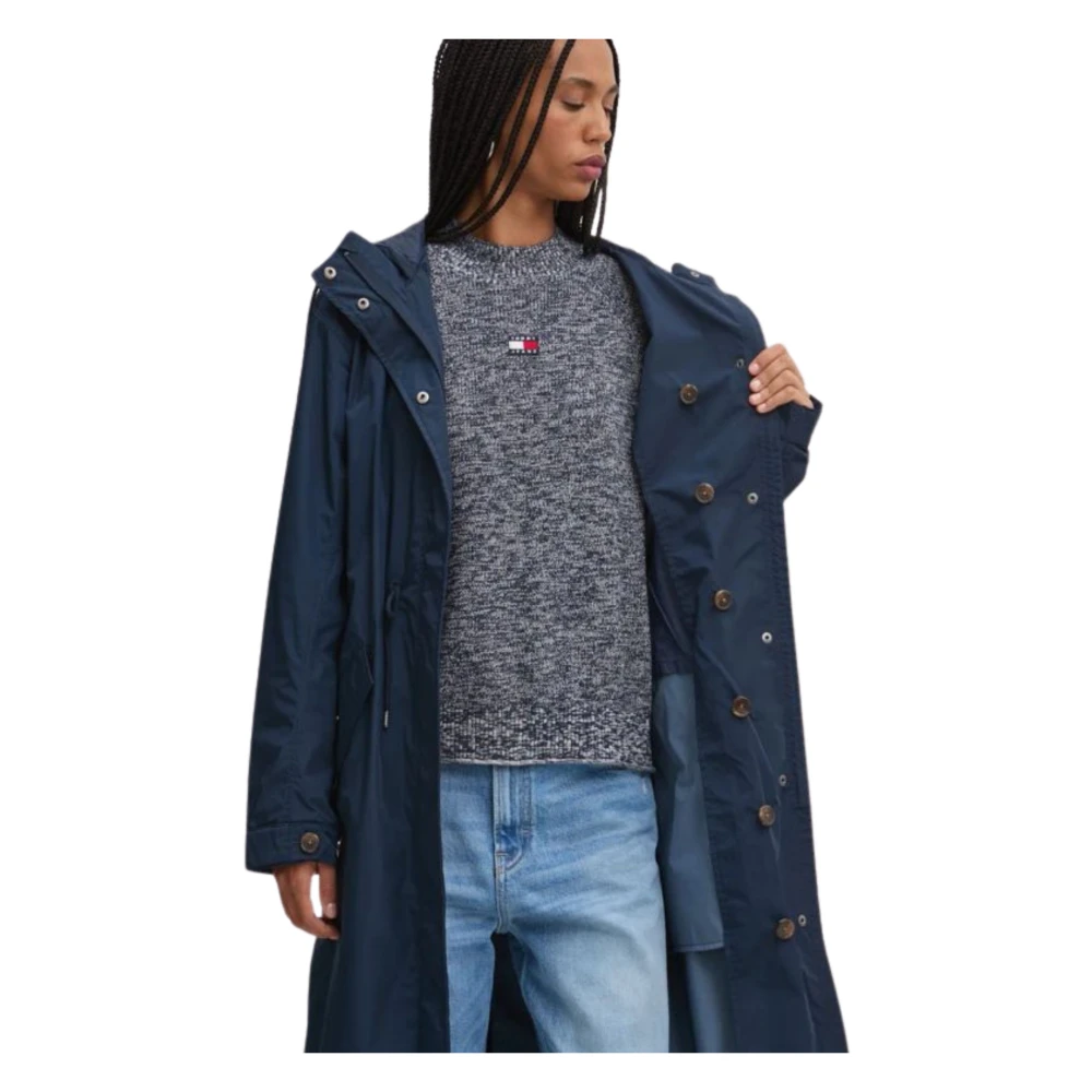 Tommy Hilfiger Blauwe Geïsoleerde Jas met Verstelbare Capuchon Blue Dames