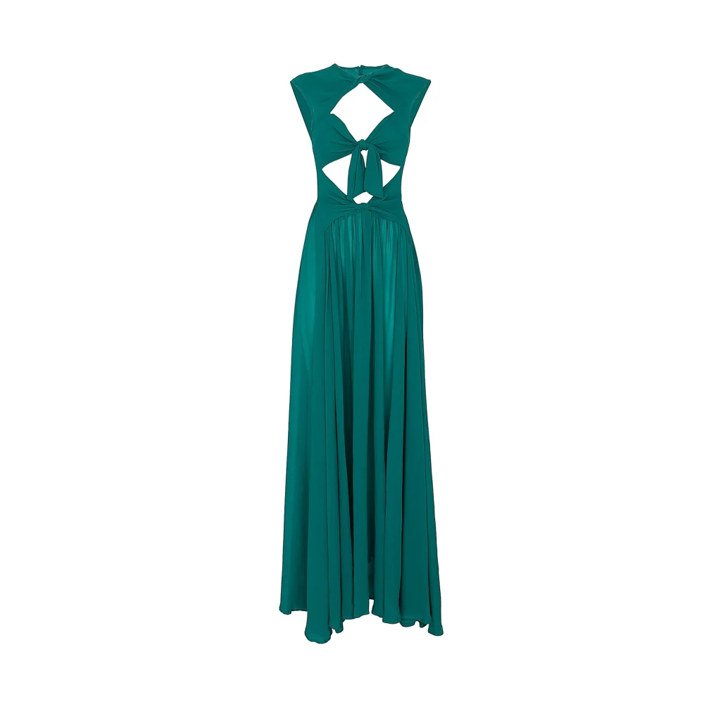 Raquel Diniz Women's Green Abito Lungo In Seta Dettaglio Cut-Out