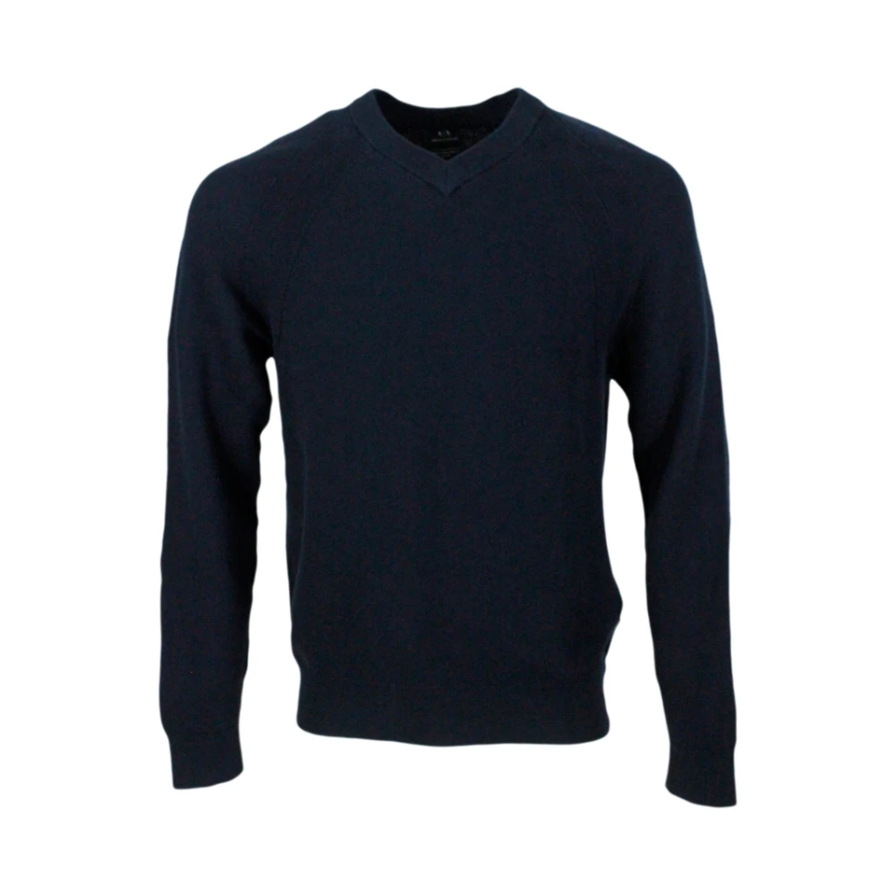 Armani Exchange Black V-Neck Knitwear, Male, Xs, V-Neck Honeycomb Detail Jumper