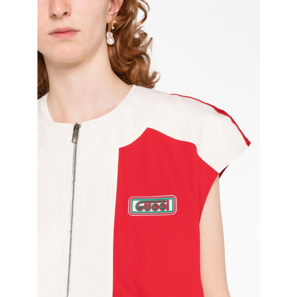 Gucci Rode Logo-Patch Ronde-Hals Gilet Red Dames