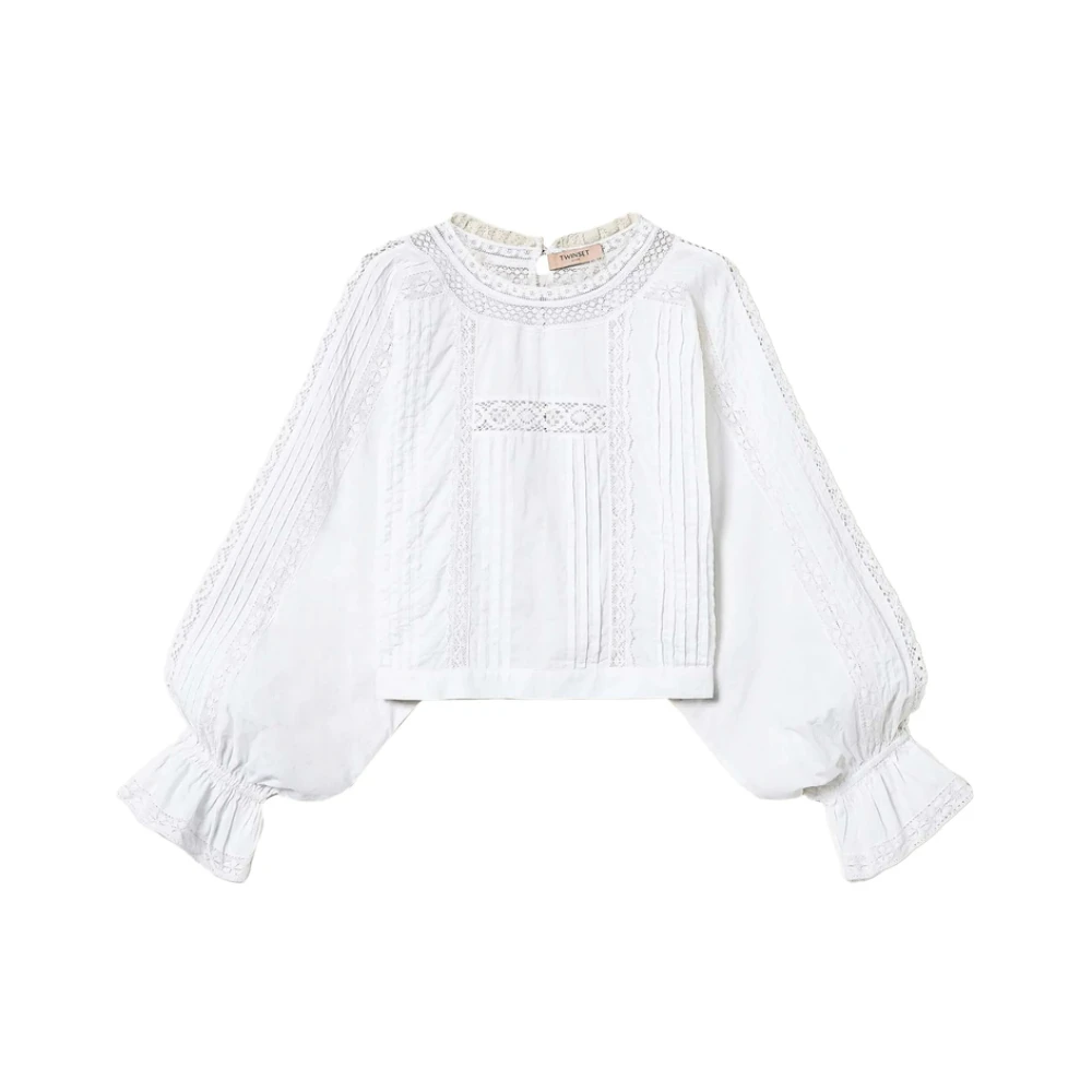Twinset Witte Mock Neck Shirt met Wijd Uitlopende Manchetten White Dames