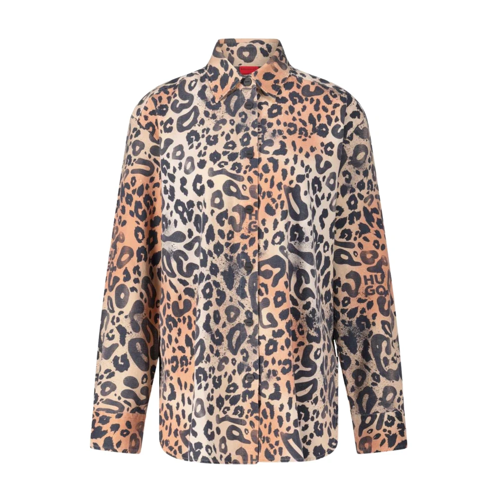 Hugo Boss Leopard Print Oversized Boyfriend Blouse Multicolor Dames