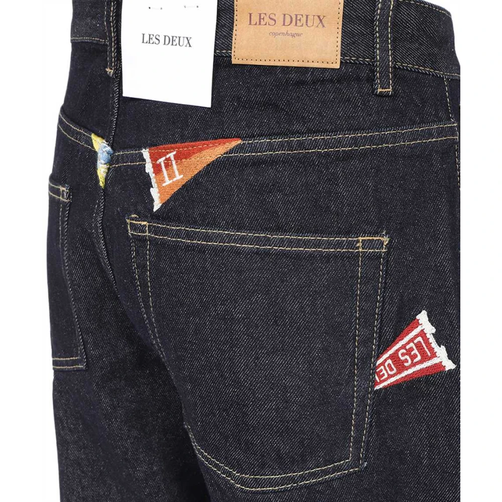 Les Deux Contraststiksels Katoenen Jeans met Patches Blue Heren