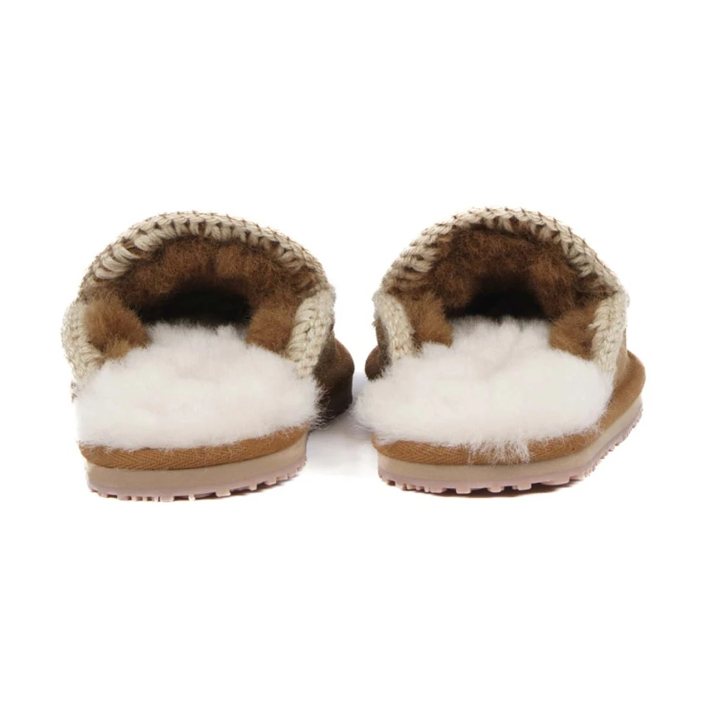 Mou Leren Slipper met Beige Stiksels Brown Dames